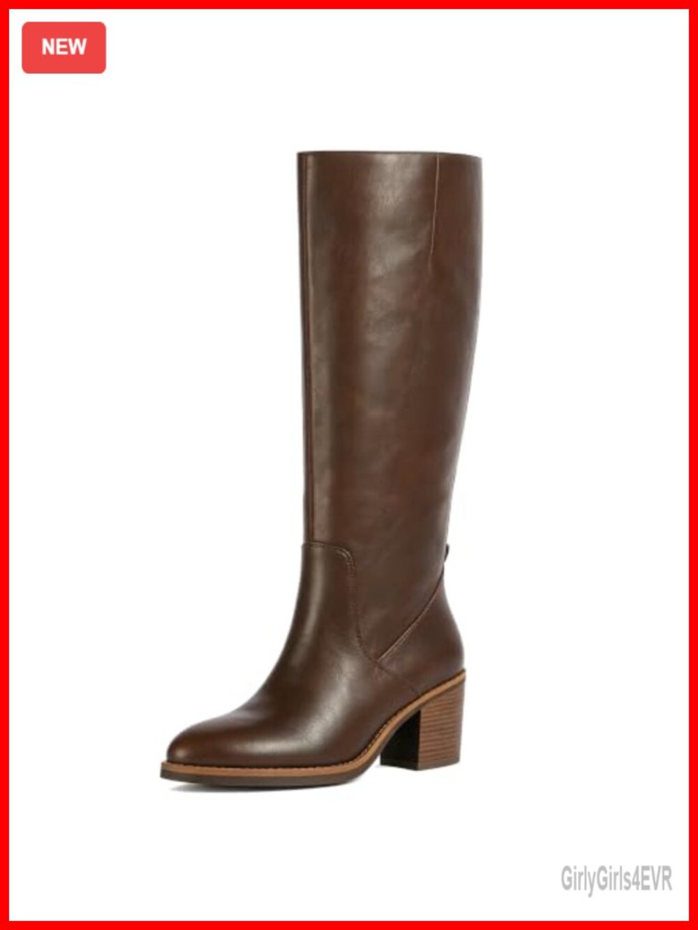 Women's Knee High Boots Chunky Block Heel Faux Leather Side Zip Tall Boots